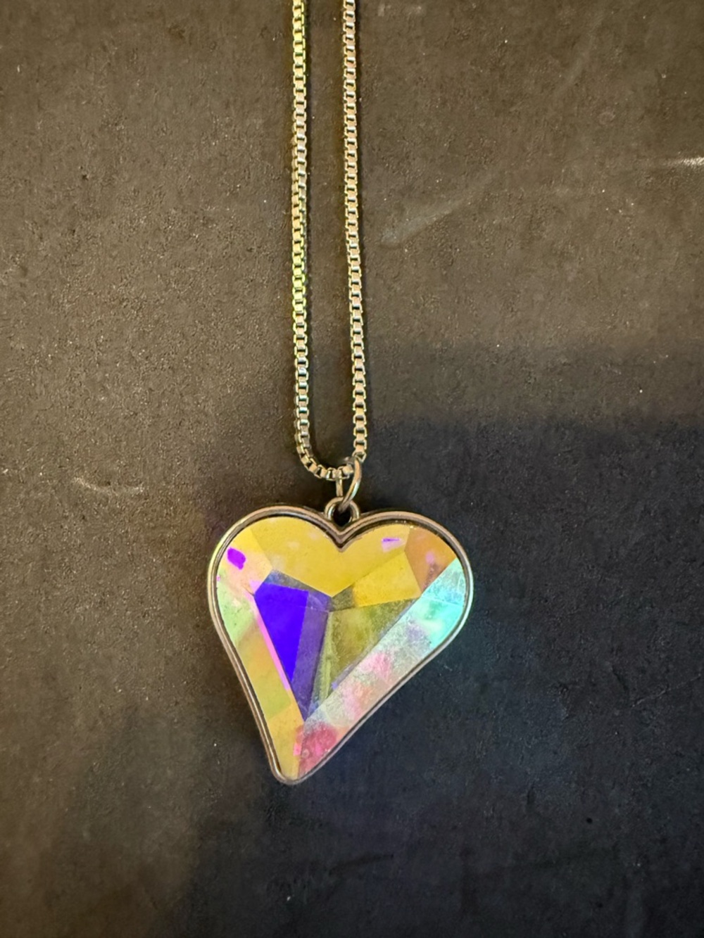 Heart Pendant Necklace with Iridescent Yellow Crystal - Women Jewelry